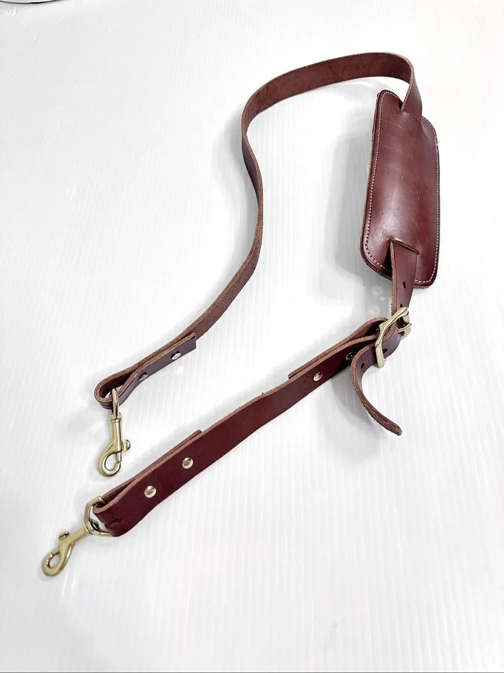 Genuine Leather Adjustable Shoulder Bag Strap Brown Brass Hardware Suede Pad